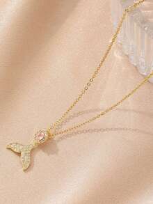 1件金色美人鱼尾吊坠项链，精致别致，适合约会、送礼、日常佩戴（OPP袋包装） - 黃金色 - 查看 3