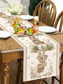 1pc Spring Easter Coffee Bunny & Floral Pattern Table Runner, 35*180cm Polyester Farmhouse Style Easter Table Runner, Easter Home Decor 2026 Kitchen Dining Table Decoration, Spring Holiday Decor - Multicolor - View 10