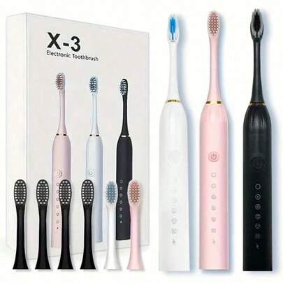 MORE BEAUTY Cepillo de dientes eléctrico - 6 modos de limpieza, IPX7 resistente al agua y recargable por USB | Temporizador inteligente, batería de 300mAh, cerdas suaves y múltiples opciones de color para blanquear los dientes, encías saludables y cuidado oral superior con 30 días de duración de la batería y cabezales de cepillo reemplazables