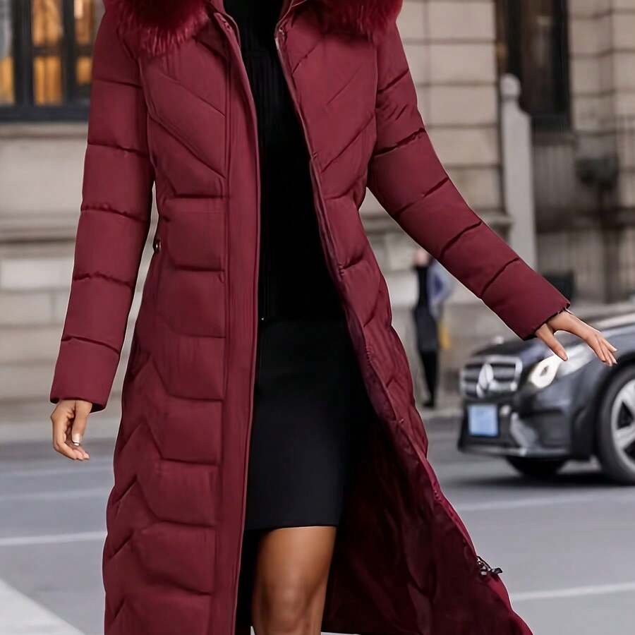 New Women'S Coat That Flatters The Figure, Mid-Length, Over-The-Knee, Thickened With A, Stylish Fitted Outerwear - 紅色 - 查看 1