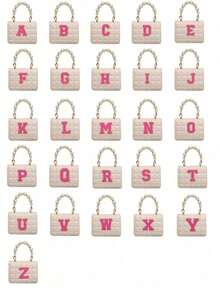 1pc A-Z Letter DIY Bag, Fashionable PU Magnetic Buckle, Stylish Mini Embossed Texture, Versatile Pearl Handbag, Chain Shoulder Crossbody Bag, Suitable For Outings And Daily Use, Perfect Gift For Friends And Family (Pearl Surface May Have Scratches And Bumps, Which Are Unavoidable) - White With Magenta Letter 1 - View 3