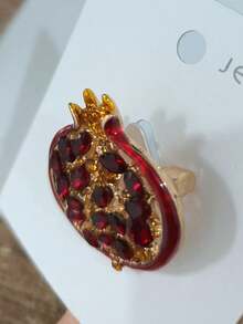 1pc Red Resin Faux Crystal Pomegranate Fruit Metal Brooch - Multicolor - View 3