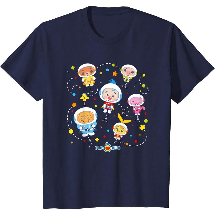 Plim Plim Astronaut  Space Adventure T-Shirt All Seasons,220g Pure Cotton Single-Sided Printed Crew Neck Short-Sleeved T-Shirt,Unisex Top,Base Layer - 顏色3 - 查看 1