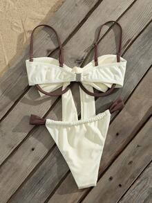 夏季女士泳装时尚比基尼套装，带钢圈聚拢胸型，蝴蝶结设计，性感泳裤，甜美可爱，休闲时尚，推荐用于海滩和泳池。度假必备。 - 彩色 - 查看 3
