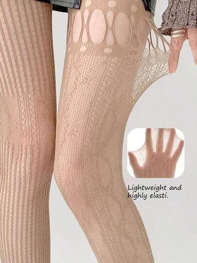 1 Pair Gothic Style Sexy Vintage Asymmetrical AB Tights For Women, High Elasticity Hollow Out, Suitable For Daily Matching, Satisfying Multiple Styles