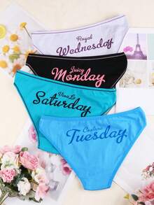 7 Pieces Of Low Waist Underwear For Women That Do Not Repeat A Week - Seven Color Letter Printed Underwear Shorts - Underwear Shorts For Monday, Tuesday, Wednesday, Thursday, Friday, Saturday, Sunday - Breathable, Soft, Comfortable Triangle Underwear Suitable For Daily And Spring/Summer Wear For Women - 彩色 - 查看 2