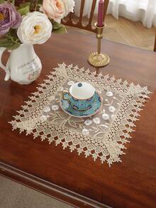 1pc Organza Fabric Placemat, Embroidered Delicate Design, Kitchen Dining Table Decoration, Coaster, Indoor Decor, Holiday/Party/Wedding, Rectangle/Square Options - Multicolor - View 1