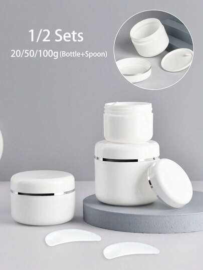 1set 20g/50g/100g Empty Cosmetic Jar, Refillable Travel Toiletries Container, Mask DIY Bottle With Lid, Leak Proof Travelling Accessories,With Makeup Spoon,Face Cream, Eye Cream, Lotion, Cosmetic Packaging Bottle,Ointment Bottles, Facial Mask Bottles, Empty Portable Cream Jar Cosmetic Container Travel Bottles(Spoon Color Random)