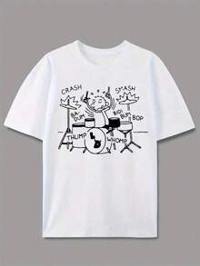 Drummer T-Shirt, Unisex Men's/Women's Blouse, 100% Cotton, Premium Top Streetwear, New Release, Immediate Shipping, Various Colors!! Plus Size - 白色 - 查看 3