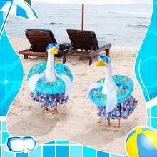 Summer Hawaii Porch Goose Outfit Floral Printed Clothes Goggles Towel And Swimming Ring Set Geese Costume For Outdoor Swimming Pool Garden Yard Patio Lawn - 彩色 - 查看 3