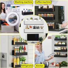 2pcs Upgraded Magnetic Side Storage Rack Set, Free Hooks Included Modern Magnetic Metal Storage Rack With Hooks, Suitable For Refrigerator And Washing Machine - Easy To Install, No Drilling Required, Fashionable Black Metal Surface. Wall-Mounted Spice Storage Rack, Suitable For Storing Laundry Essentials, Applicable For Kitchen, Bathroom, Refrigerator, Microwave, Oven, Washing Machine Side Rack, Home Essentials, Space-Saving Storage Solution - Bộ 2 món (lớn + nhỏ) + 4 móc treo - Xem 8