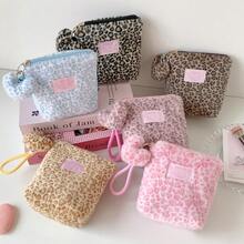 时尚简约别致豹纹毛绒化妆包，多功能卫生巾及化妆品旅行收纳包 - 彩色 - 查看 2