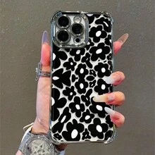 1 Stück, schwarzes Blumenmuster, einfaches, stilvolles, quadratisches Handyhülle für iPhone 11/12/13/14/15/17/Air/Pro/Plus/Pro Max und Galaxy S22/S223/S84/S25/Ultra/FE/EDGE. Geeignet als Geschenk für Freunde oder Valentinstagsgeschenke. - Verschiedenfarbig - Übersicht 6