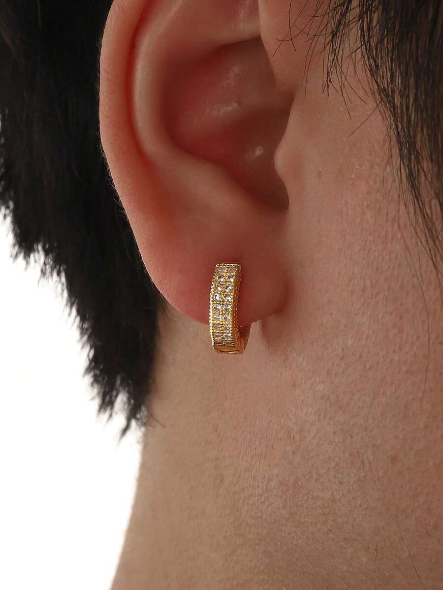 2pcs European & American Fashion Rhinestone Hoop Earrings, Unique Copper Earrings, Unisex Jewelry Accessories - Multicolor - View 1