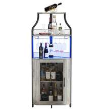 clóset de Esquina para licores con estantes Ajustables, clóset de Barra Industrial de 61 Pulgadas, no Empotrado con Puerta de Malla y Soporte de Vidrio para Cocina, Color café rústico - Gris - con luces - Ver 8