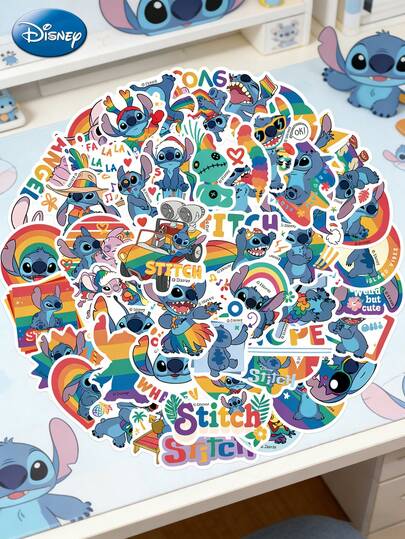 Disney 50张史迪奇乙烯基贴纸，迪士尼官方授权，防水防紫外线防刮花，DIY卡通标签，适用于笔记本电脑、手机、水瓶、汽车头盔、笔记本、剪贴簿、计划本、手工装饰、文具、学习用品等，创意趣味系列