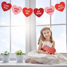 Red Pink Conversation Hearts Banner Heart Shape Pre-Strung Romantic Sign Banner For Valentine's Day Home Decor - 1 - View 4