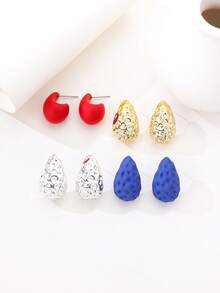 4 Pairs Fashionable Versatile Water Drop Shaped Earrings, Suitable For Daily Wear, Festivals And Parties - Multicolor - View 7