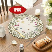 1件/套 春季花卉蝴蝶图案亚麻圆形餐垫，38厘米，季节性厨房餐桌装饰，春季家居装饰，适合派对、聚会、家庭用餐 - 彩色 - 查看 11
