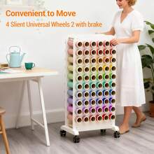 Craft Trolley With 60 Vinyl Roll Holders, Foldable Craft Cabinet Compatible With /Plotter Machines, Mobile Organiser For Craft Room For Gift Wrapping Carts - A - View 4