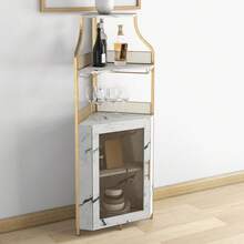 clóset de Esquina para licores con estantes Ajustables, clóset de Barra Industrial de 61 Pulgadas, no Empotrado con Puerta de Malla y Soporte de Vidrio para Cocina, Color café rústico - Dorado - Ver 6