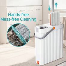 Hands-Free Flat Mop And Bucket Set - Mop And Bucket With Wringer Set With 360° Rotating Mop Head For Effortless, No Dead Corner Floor And Wall Cleaning, Self-Wringing Design, Includes 4 Microfiber Cloths, Perfect For Home, Kitchen, Hardwood Floors - A - Xem 2