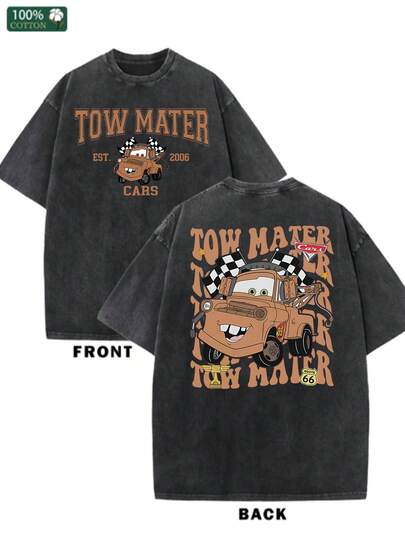 Disney Retro Washed T-Shirt Truck Movie Retro Trailer Matt Racing Design, Lightweight 100% Cotton Adult Unisex Casual Shirt With Trailer Pattern, Suitable For Pixar Fans.