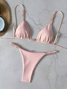 Bikinx Women's Elegant Bikini Set, Featuring Spaghetti Straps, Tie-Front, And Open Back Design With Knotted Details For A Fashionable Look - Hồng - Xem 2