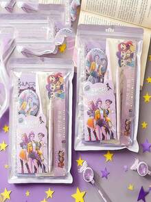 1 Set KPOP Witch Girl Group Stationery Gift Set: Plastic Ruler, Sketchbook, Pen, Suitable For Birthday, Party Gifts, School Supplies And Rewards (Random Style) - Multicolor - View 8