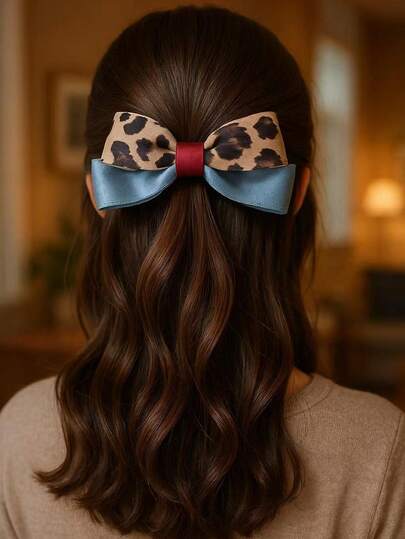 1个豹纹印花优雅布艺发夹，鳄鱼夹，适合所有季节