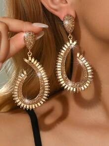 Sparkling AB Crystal Teardrop Hoop Earrings, Rhinestone Embellished For Party & Date Night - Multicolor - View 15