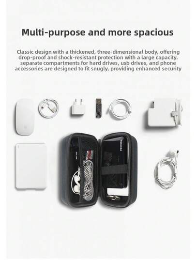 2-Layer Portable Hard Drive Storage Bag, Data Cable, USB Flash Drive, Power Bank Digital Organizer, EVA Hard Shell, Shock & Drop Proof