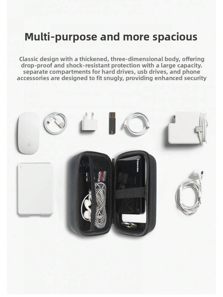 Dwuwarstwowa torba do przechowywania dysków twardych, kabel do transmisji danych, pamięć flash USB, cyfrowy organizer powerbanku, twarda obudowa EVA, odporna na wstrząsy i upadki - Biały - Zobacz 1