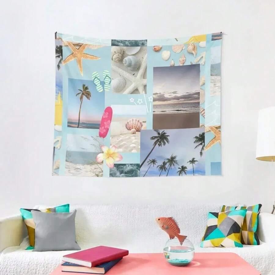 Fun Beachy Collage - Day At The Beach Tapestry Home Decoration Accessories Cute Room Things Living Room Decoration Tapestry - White - View 1