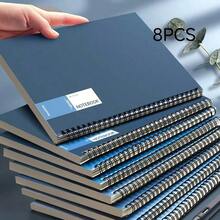 8pcs A5 Spiral Notebook - Durable Soft Cover, Double Wire Binding|   Space-Themed Minimalist Design|   Suitable For Students, Office And Professionals Use - Diary Book, Account Book, Organizer Notebook|   Sturdy Cover, Long-Lasting And Durable Spiral Loose-Leaf Journal - A5橫線本 - 查看 11