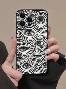 Painted Eye Design Minimalist Stylish Creative Shockproof Phone Case Compatible With IPhone 17/17 Pro/17 Pro Max, 16/11/16 Pro/16 Plus/16 Pro Max/16e, 15 Pro Max, 13/14/12/XS/XR/7G/8P, Galaxy S25/S25 Plus/S25 Ultra, A16/A36/A26/A56/A50/A12/A32 - Multicolor - View 3