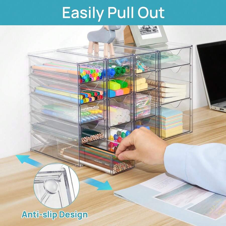 Acrylic Organizer With 16 Drawers (4 Set),Clear Storage Drawers For Office Supplies,Desk Organization And Storage For Makeup,Jewelry,Art Crafts - Transparent - View 1