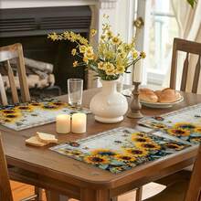 4pcs Retro Sunflower Butterfly Table Mats | Non-Slip, Wipe Clean Dining Table Mat Set For Party, Kitchen Dining Decoration, Linen Material - 12x18inch - View 7
