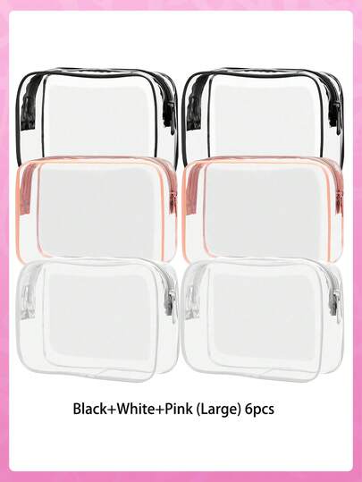 15/12/8/6/3/1 pieza (Grande/Mediano/Pequeño) Bolsa de maquillaje transparente, bolsa de viaje para maquillaje de gran capacidad con cremallera para mujeres, bolsa de maquillaje, bolsa de aseo, material de PVC ligero, diseño de cremallera fácil de limpiar, adecuado para gimnasios, vacaciones, viajes, diseño minimalista de moda, bolsa de maquillaje para hombres y mujeres, se puede llevar a bordo, ideal para almacenamiento de maquillaje de viaje. Bolsas/bolsos de regalo, bolsas de maquillaje de gran capacidad, regalos de Navidad y regalos creativos para mujeres. (Negro/Blanco/Rosa)