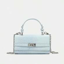 Small Women's PU Leather Crossbody Bag, Mini Clutch Purse With Detachable Chain Strap For Evening, Wedding, Party - Màu xanh nhạt - Xem 1