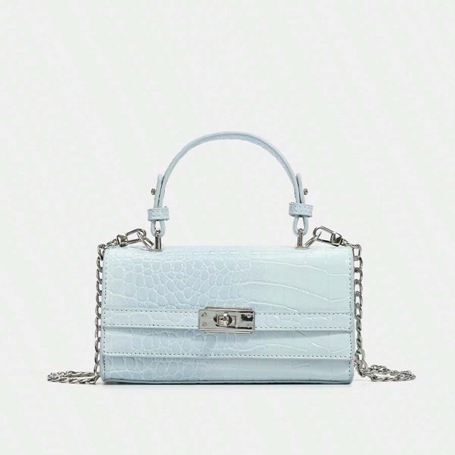 Small Women's PU Leather Crossbody Bag, Mini Clutch Purse With Detachable Chain Strap For Evening, Wedding, Party - Màu xanh nhạt - Xem 1