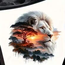 6-Inch Lion Theme Vinyl Sticker - Cartoon Style Self-Adhesive Decal, Glossy Finish With Glitter Details, One-Time Asymmetrical Shape, Suitable For Cars, Laptops, Trucks, Motorcycles, Windows, Walls - Can Be Stuck On Glass, Metal, Ceramic Surfaces, Lion Decor - A - View 6