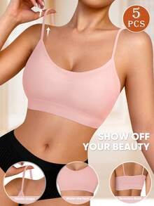 MEIYATING 5 chiếc áo hai dây có đệm ngực, áo lót dùng một lần cho nữ, thích hợp mặc hàng ngày. - Nhiều màu - Xem 3