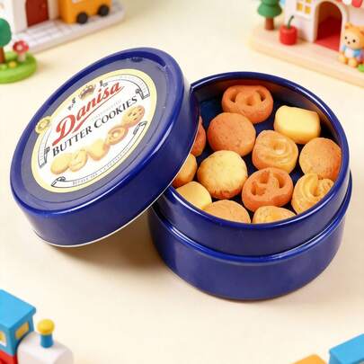 POKOJA LAND 1PC 1:12 Nhà búp bê thu nhỏ Bánh quy Đan Mạch Hộp thiếc màu xanh Bộ phụ kiện nhà bếp Đồ chơi Giáng sinh cho quà tặng ngày lễ, Bộ đồ chơi thu nhỏ tự làm, Bộ đồ chơi nhà thu nhỏ, Hộp quà tặng