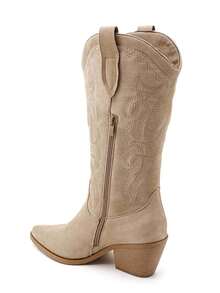 Bottes Western en Suède à Broderies Arabesques - 卡其色 - 查看 4