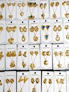 24pcs Stainless Steel Necklace & Earring Set, Elegant Heart, Flower, Geometric Earrings, Suitable For Daily Casual Wear, Wedding Party Jewelry Gift, Suitable For Teenagers (Random Delivery) - Multicolor - View 4