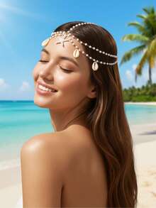 imoli 1 chiếc mặt dây chuyền hình sao biển, vỏ sò giả ngọc trai màu trắng, phong cách Boho Chic, làm thủ công, có thể điều chỉnh độ dài, quà tặng cho tiệc tùng, cô dâu tương lai, phụ kiện tóc cho nữ. - 29298-G - Xem 5