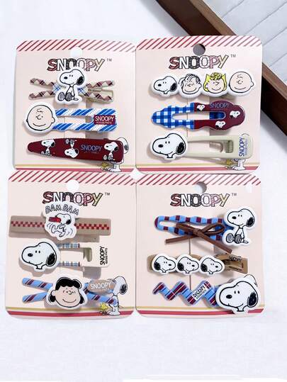 Snoopy Hair Clip Series - Multiple Cute Designs (Character Head, BAM BAM, Stripes, Gingham, Bowknot) With Vivid Expressions (Playful, Cheerful) & Accessories, Sweet Style & Niche Aesthetic Fresh Bright Whimsical Cute, Perfect For Collectors, Children, Students, Teen Girls & Young Women's Daily Companionship, Collectible Display & Home Decor, Gift For Girls, Women, Girl Friend