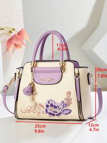 三件套：新款刺绣女士手提包，优雅吸睛手提包，中年妈妈时尚大容量休闲单肩斜挎包 - 紫色 - 查看 3