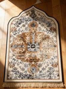 1pc Tasseled Floral Pattern Mat, Intricate Design Mat, Tasseled Edge Mat, Suitable For Indoor And Outdoor, Rectangular Tasseled Decorative Mat, Washable Carpet - Multicolor - View 3